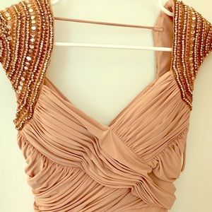 Blush gown with detailed cap sleeves